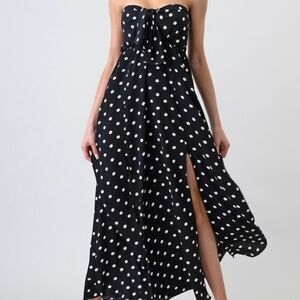 Black & White Polka Dot Strapless Maxi Dress